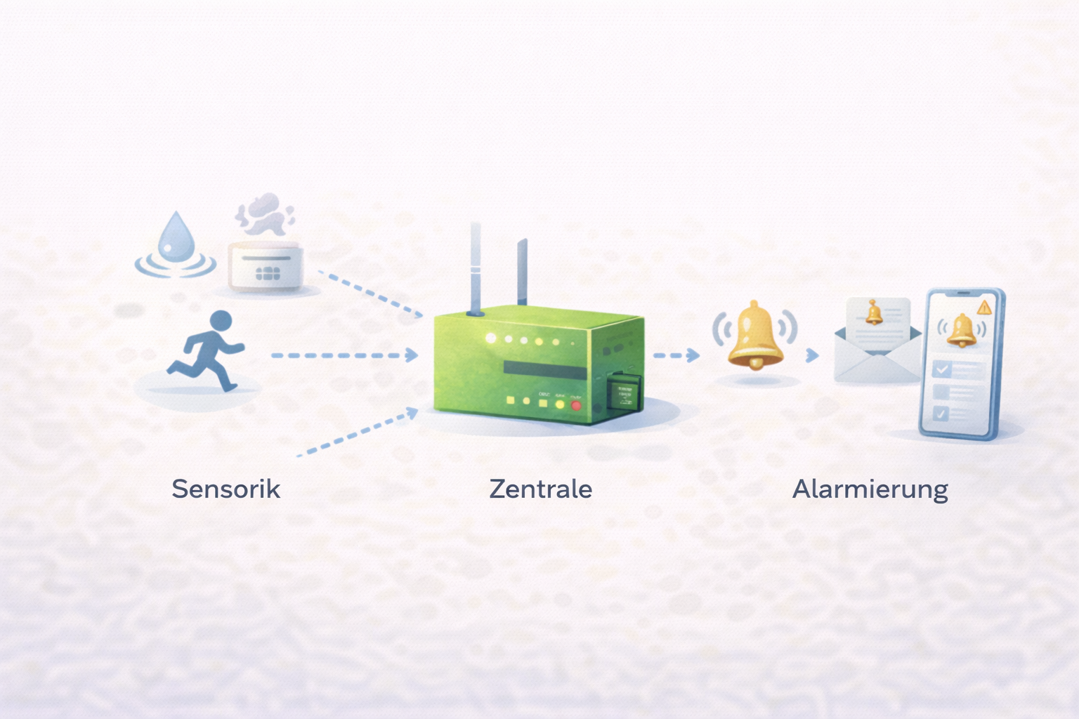 AUTERNO.protect Funktionsweise: Sensorik, Zentrale und Alarmierung